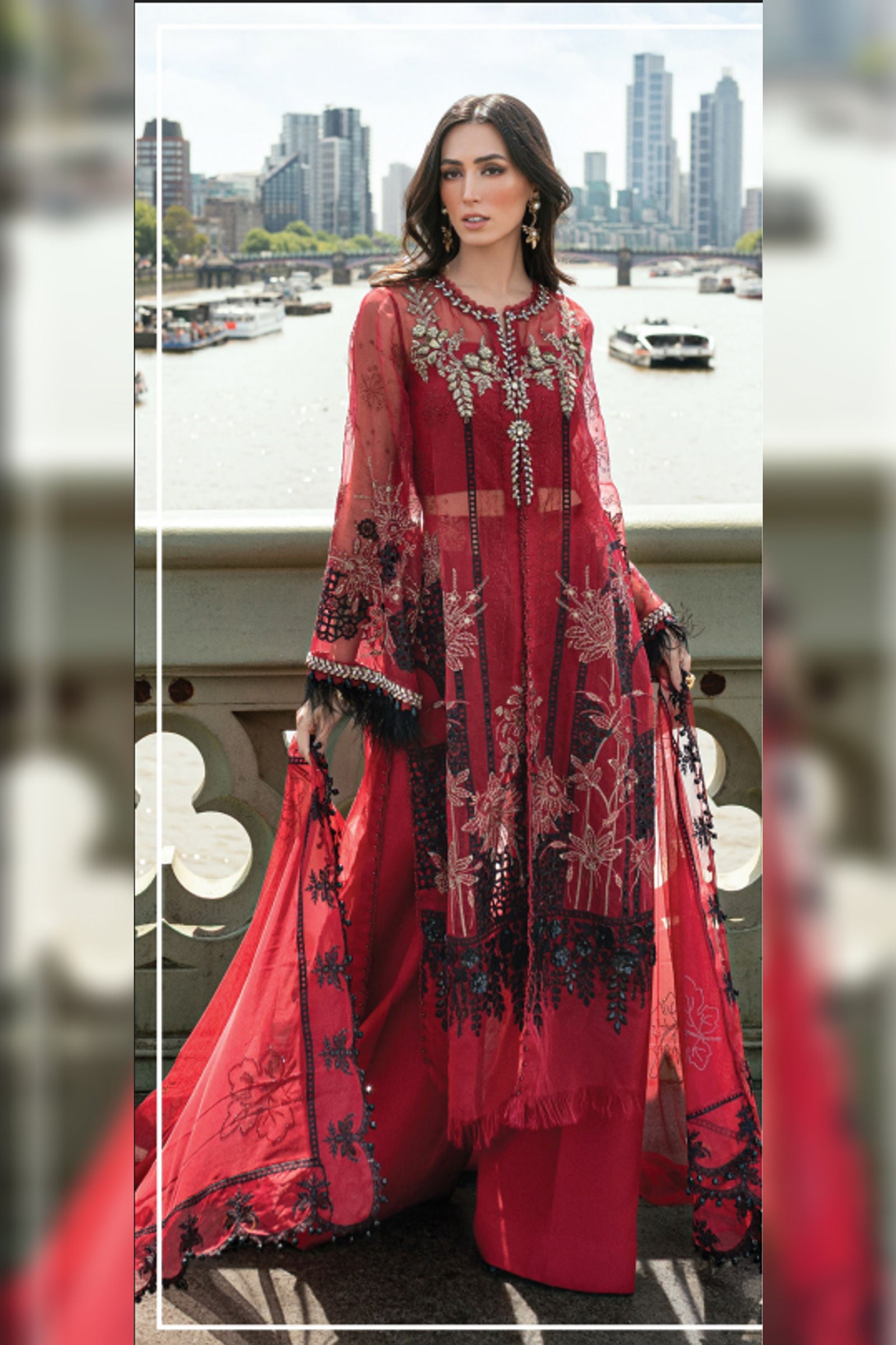 Scarlet Bloom Hand-Embellished 3D Floral Formal Set