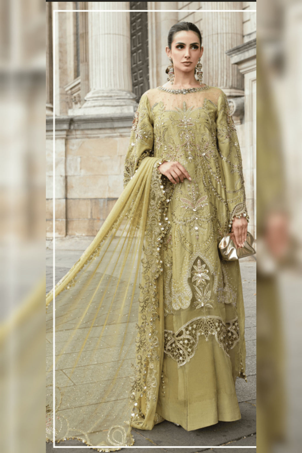 Hand-Embellished Raw Silk Ensemble with Diamanté Net Dupatta