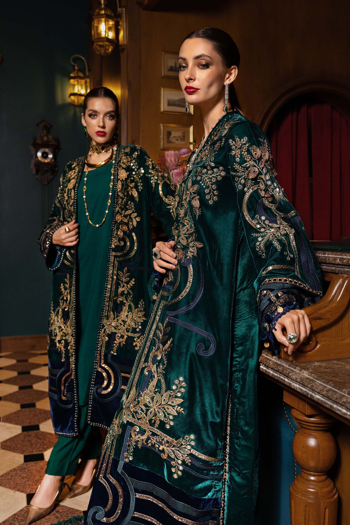 Maria.B Winter Luxe Embroidered Velvet Unstitched 3Pc Suit D-02