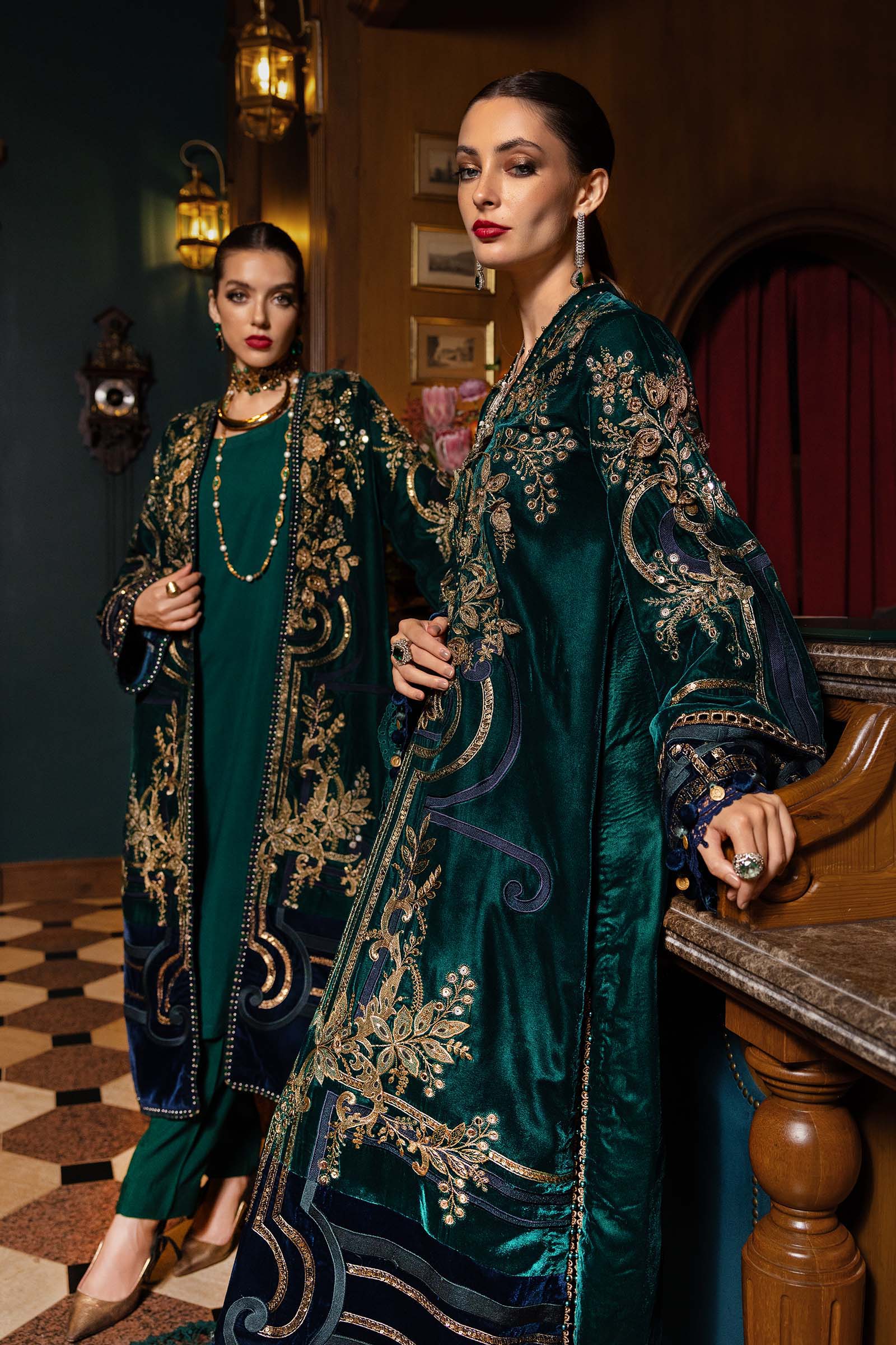 Maria.B Winter Luxe Embroidered Velvet Unstitched 3Pc Suit D-02