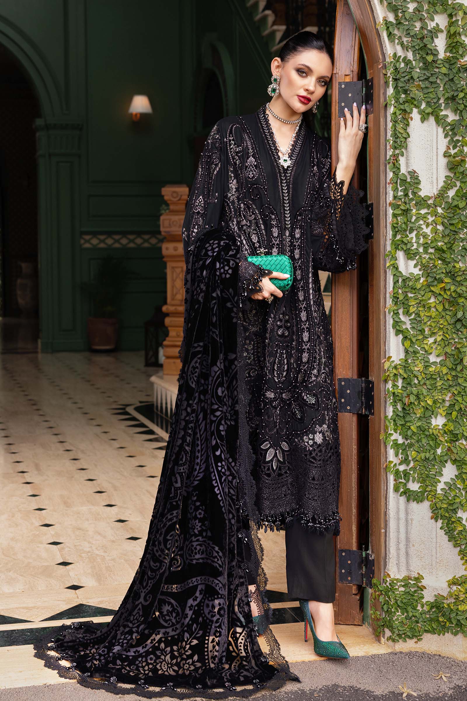 Maria.B Winter Luxe Embroidered Linen Unstitched 3Pc Suit D-07