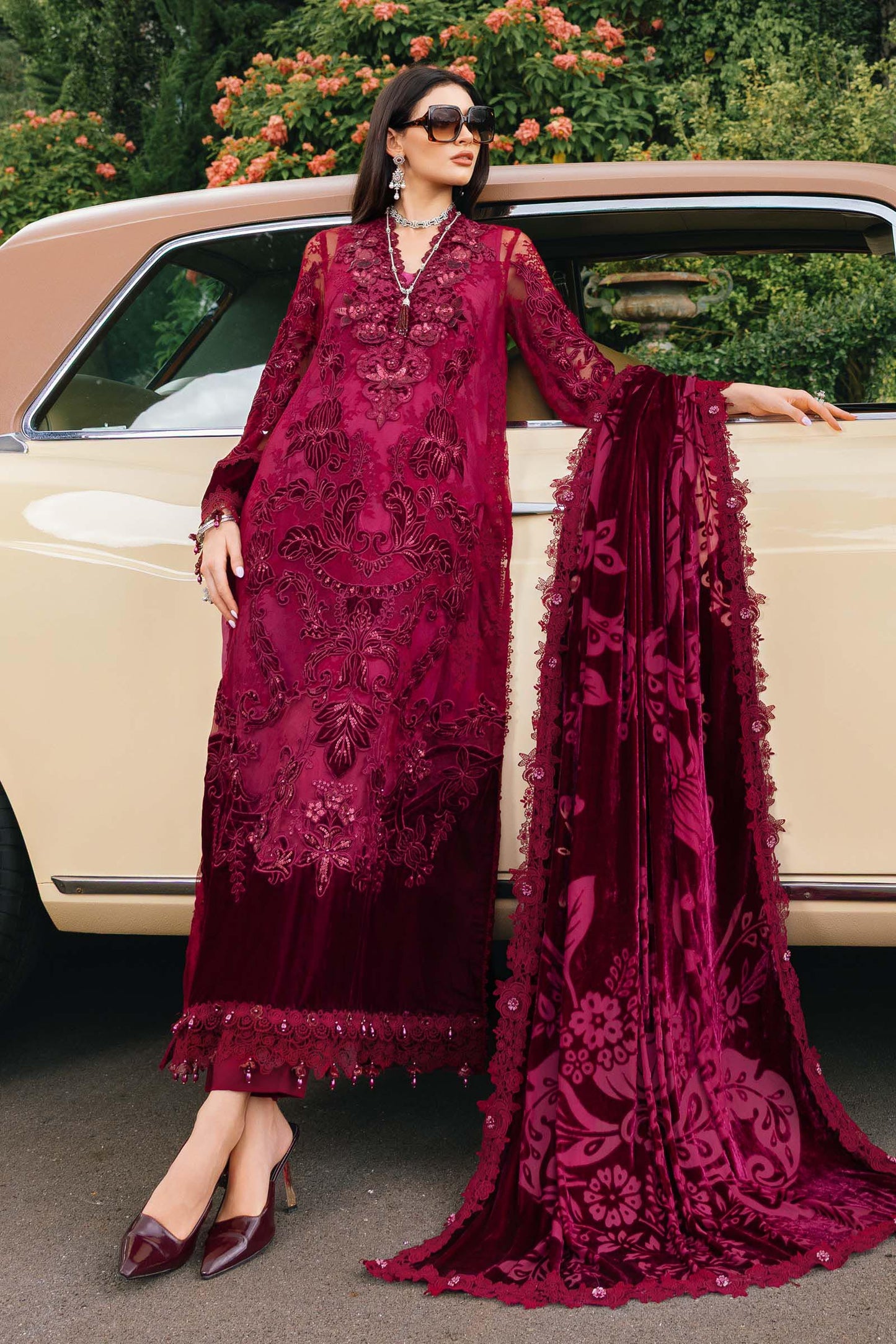 Maria.B Winter Luxe Embroidered Chantilly Unstitched 3Pc Suit D-08