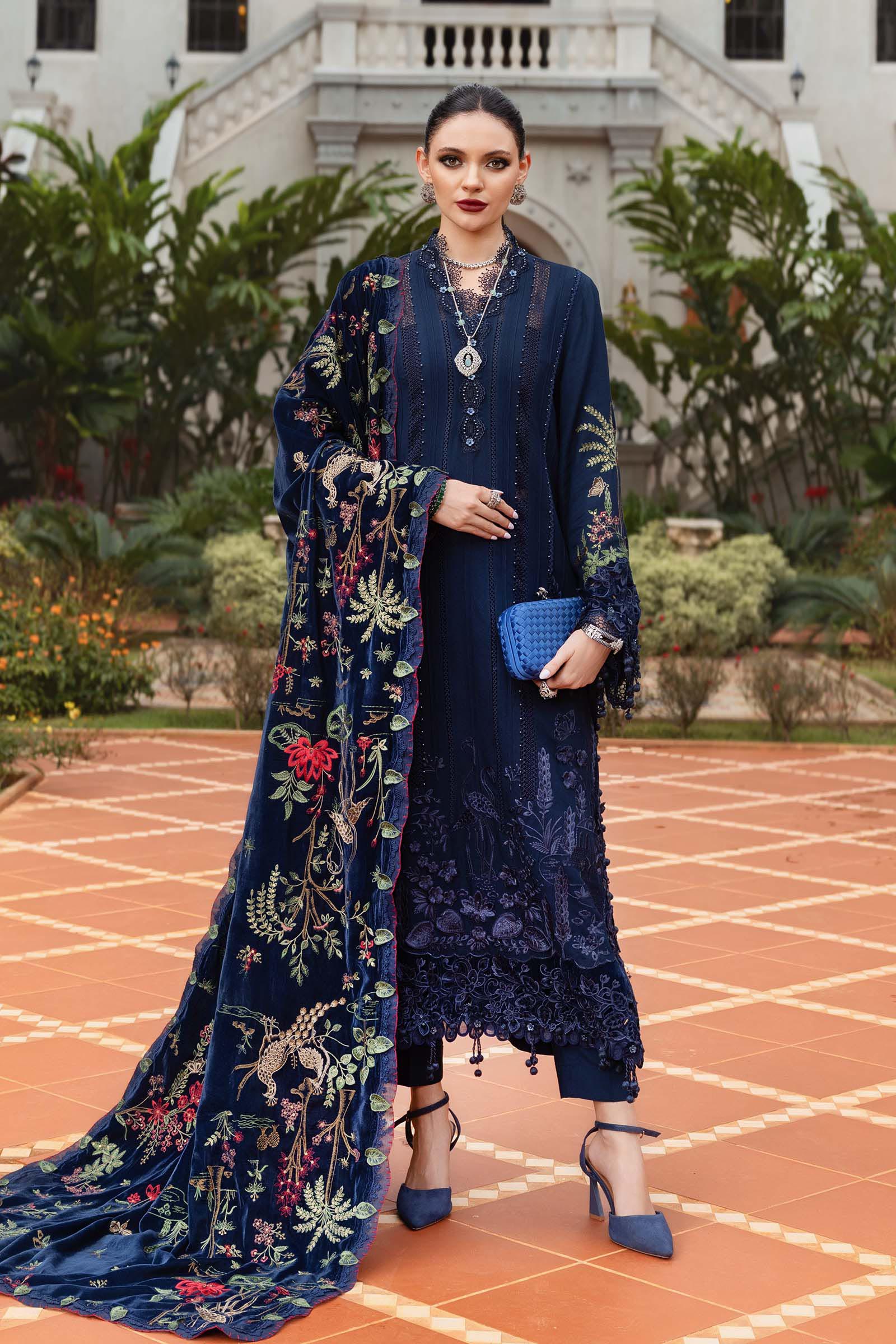 Maria.B Winter Luxe Embroidered Twill Linen Unstitched 3Pc Suit D-12