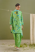 Pear Green & Aqua Marine Printed Suit