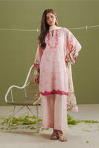 Blush Pink Shirt with Off-White Floral Dupatta