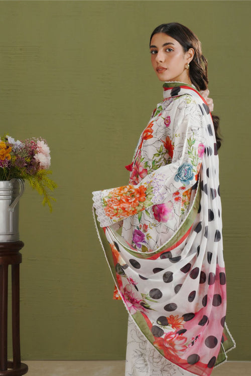 Black & White Shirt with Colorful Floral Dupatta