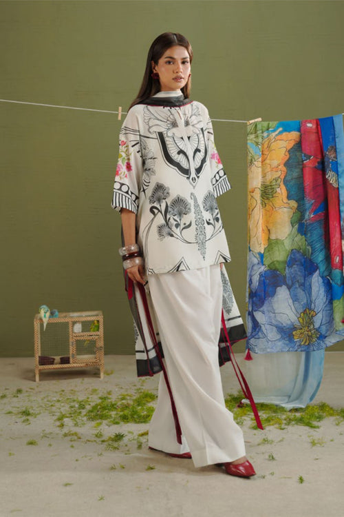 Black & White Shirt with Paisley Dupatta