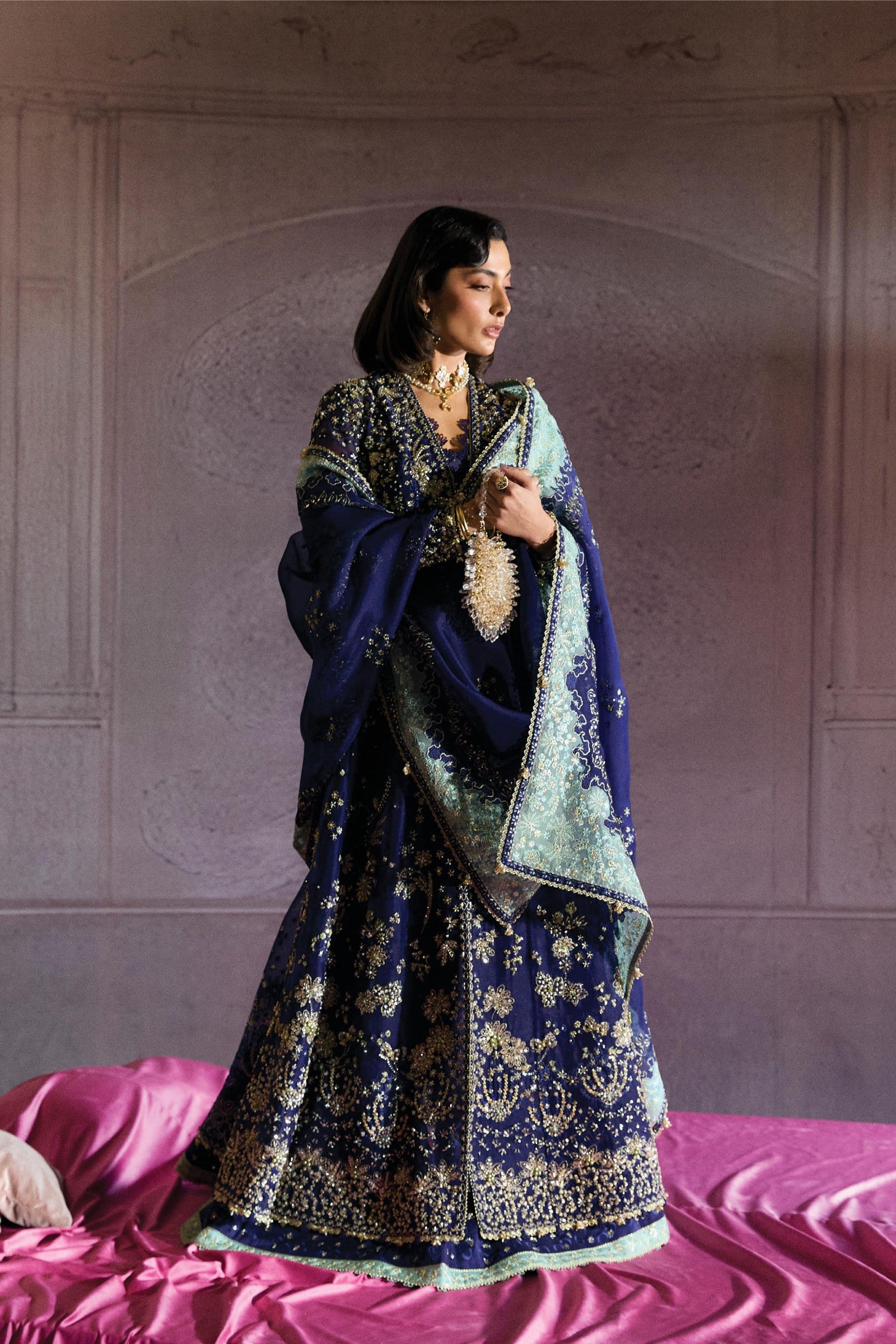 SUFFUSE Rishaal – Indigo Embroidered Wedding Unstitched